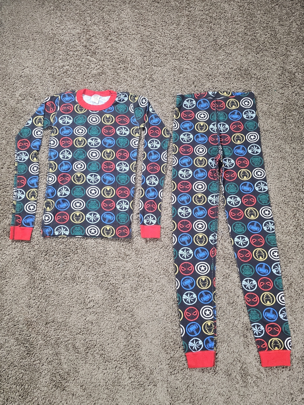 Marvel Avengers Icons 2pc Kids Long John Pajamas Set by Hanna Andersson Sz US 14